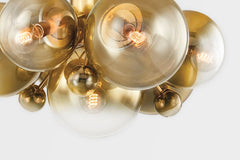 Kyoto Ceiling Light 7 Bulb Flush Mount With Ombre Glass Globes & Vintage Polished Brass Finish