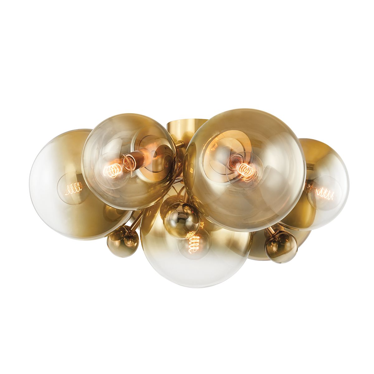 Kyoto Ceiling Light 7 Bulb Flush Mount With Ombre Glass Globes & Vintage Polished Brass Finish