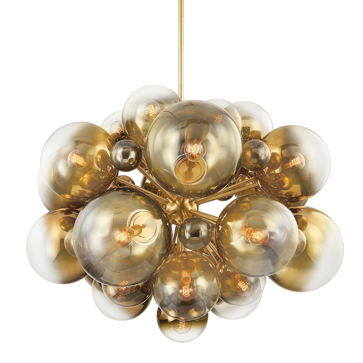 Kyoto Large Chandelier by Corbett Lighting, 40.5" H, Polished Brass, Ombre Glass Globes, Dimmable