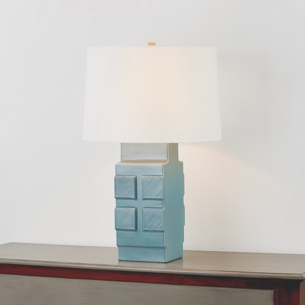 Sarai Table Lamp 29.25"H by Hudson Valley Lighting - Aged Brass & Moonstone Granite Base