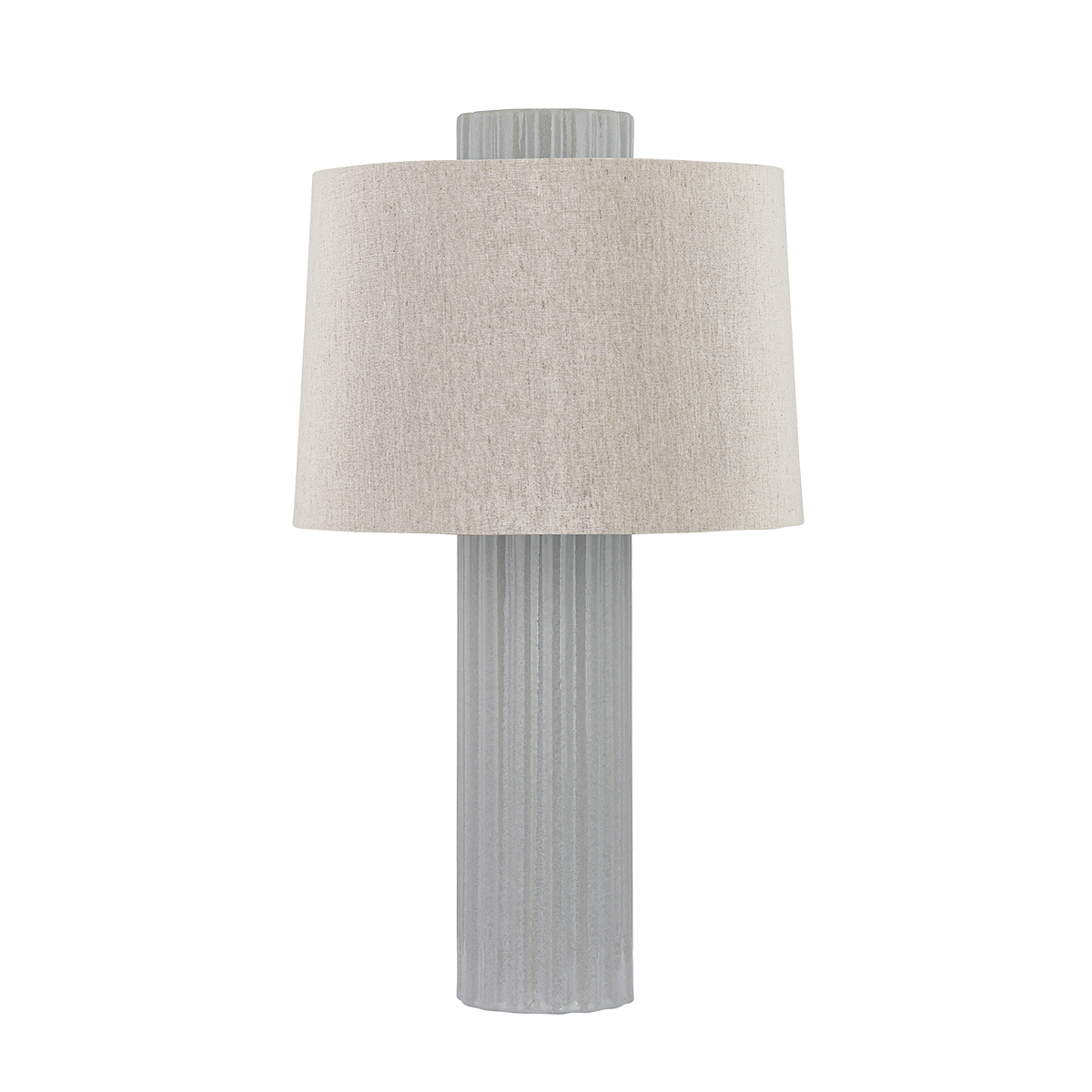 Manchester Table Lamp 28"H Aged Brass & Shell Grey Ceramic with Natural Linen Shade by Hudson Valley