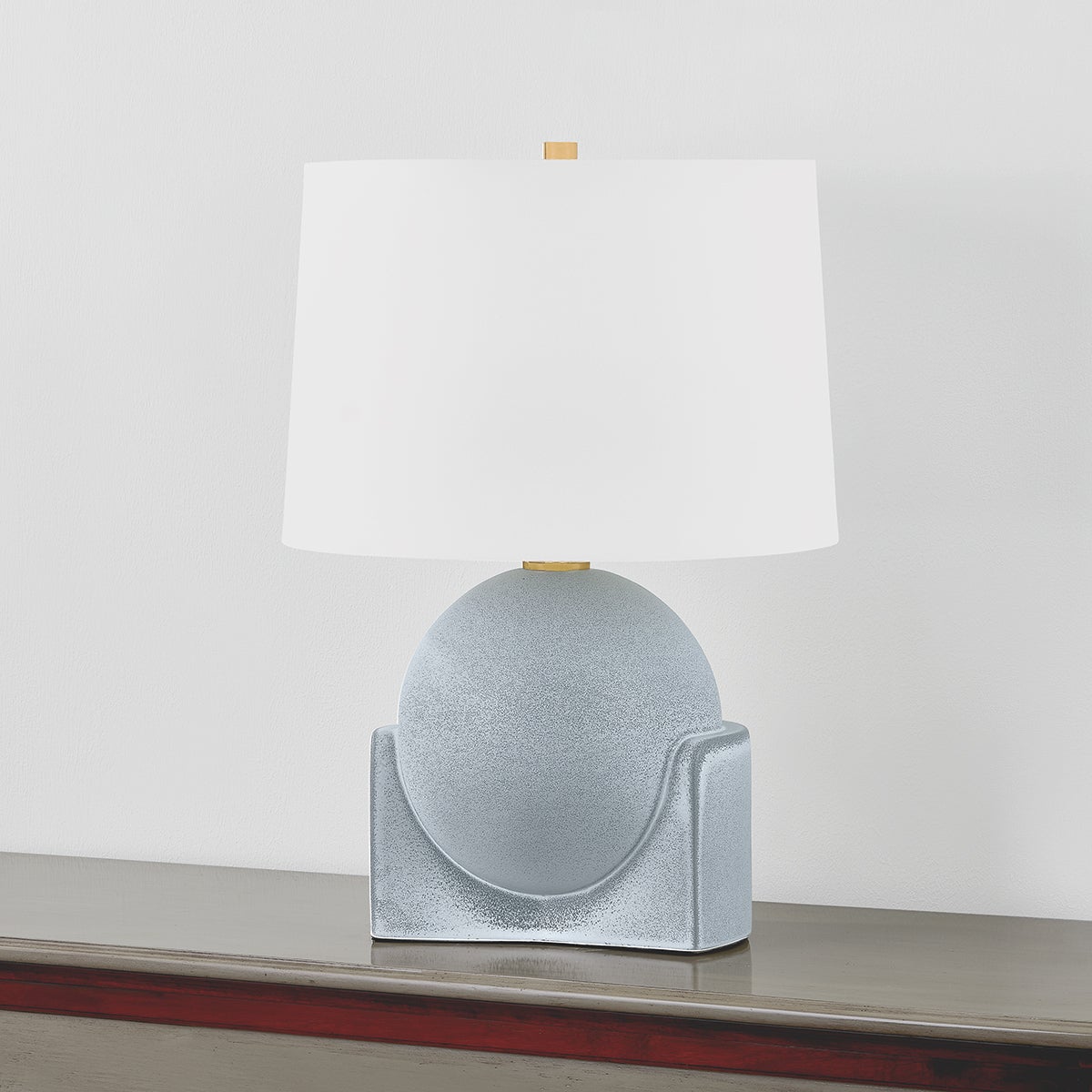 Leeston Table Lamp 22.75"H - Aged Brass & Ceramic Reactive Shell with White Linen Shade