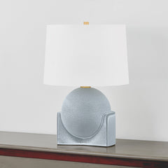 Leeston Table Lamp 22.75"H - Aged Brass & Ceramic Reactive Shell with White Linen Shade