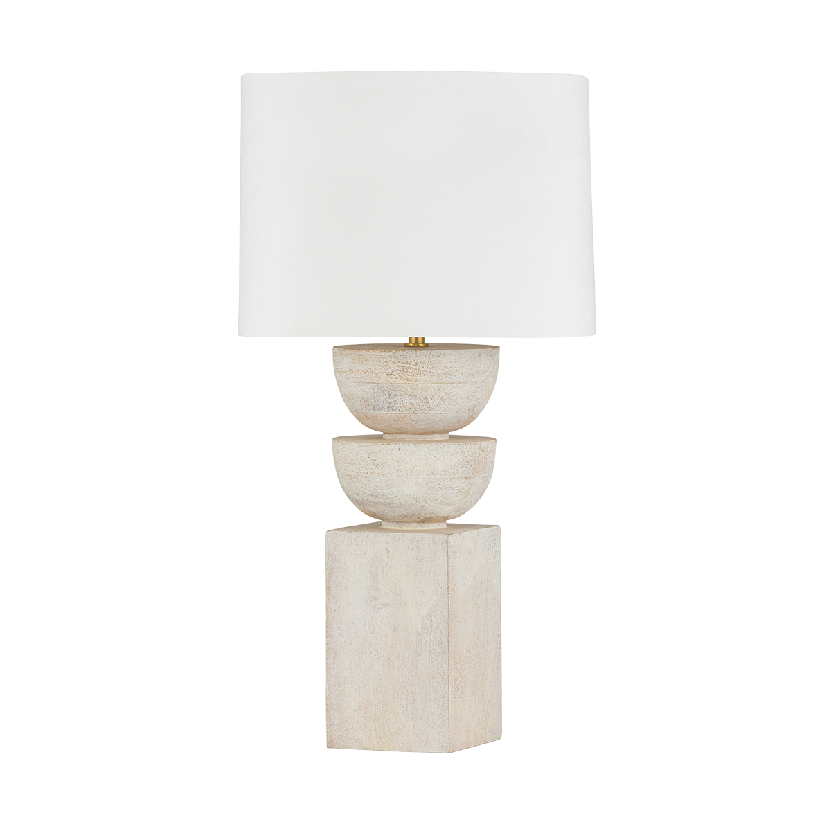 Gardiner Table Lamp 31"H with Whitewashed Wood and Linen Shade, Aged Brass Finish by Hudson Valley Lighting