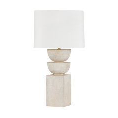 Gardiner Table Lamp 31"H with Whitewashed Wood and Linen Shade, Aged Brass Finish by Hudson Valley Lighting