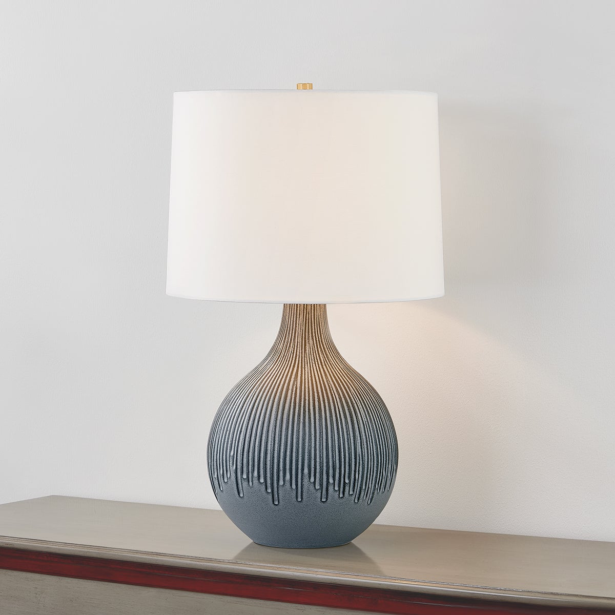 Nepperhan Table Lamp by Hudson Valley Lighting - 28" H Gourd Shape in Aged Brass and Ceramic Blue