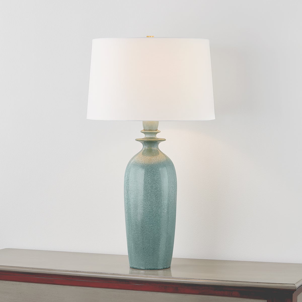 Hudson Valley Lighting Bellmawr Table Lamp - 32" Speckled Blue Ceramic with White Linen Shade