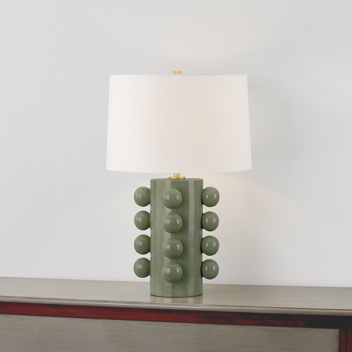 Roselle Table Lamp 26.25"H Aged Brass Ceramic with White Linen Shade Dimmable UL Listed