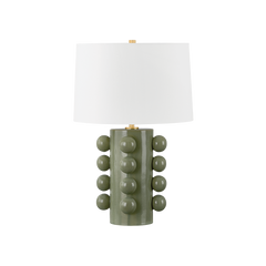 Roselle Table Lamp 26.25"H Aged Brass Ceramic with White Linen Shade Dimmable UL Listed