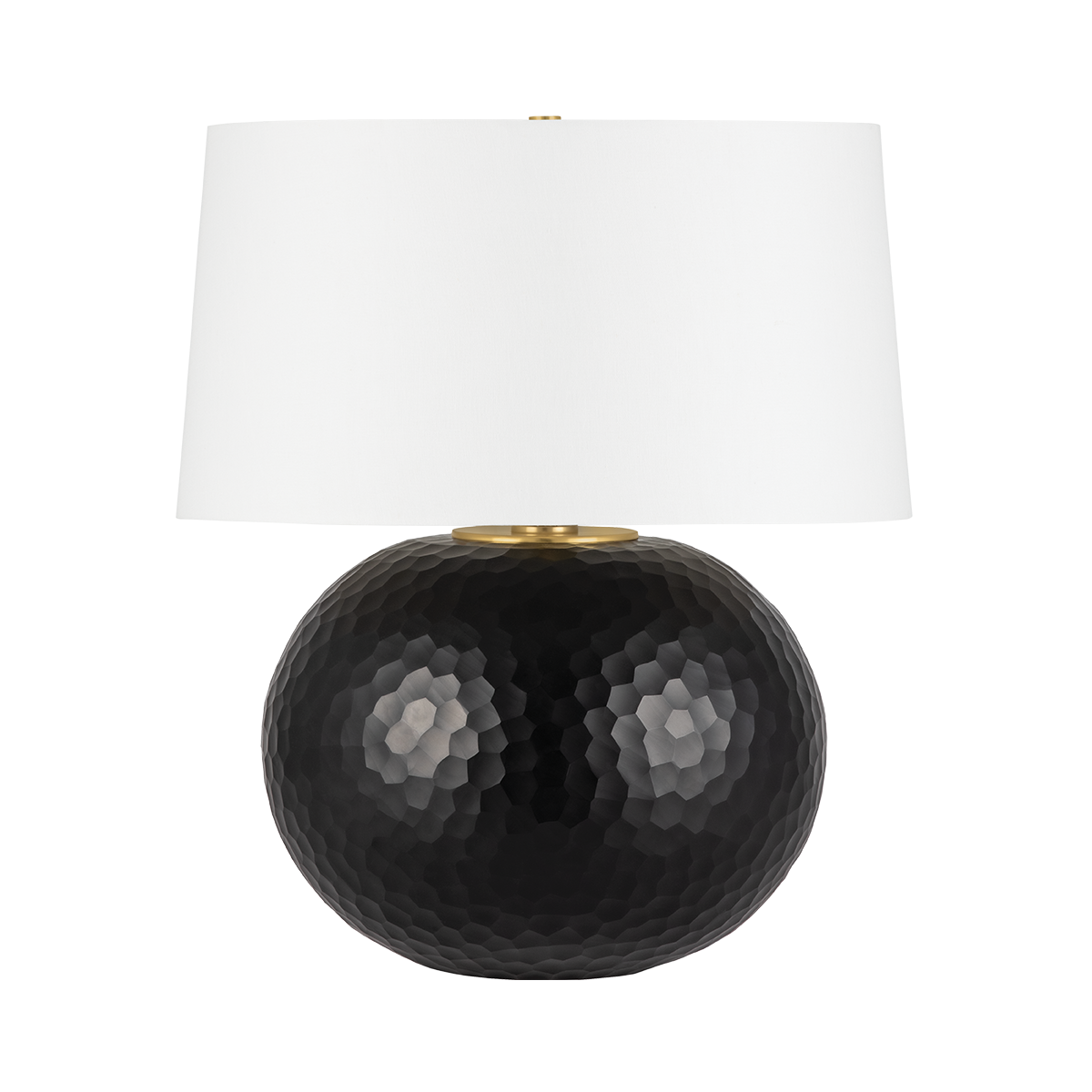 Dashville Table Lamp By Hudson Valley Lighting - Hand-Cut Dark Glass Base, Linen Shade, Dimmable