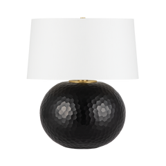 Dashville Table Lamp By Hudson Valley Lighting - Hand-Cut Dark Glass Base, Linen Shade, Dimmable