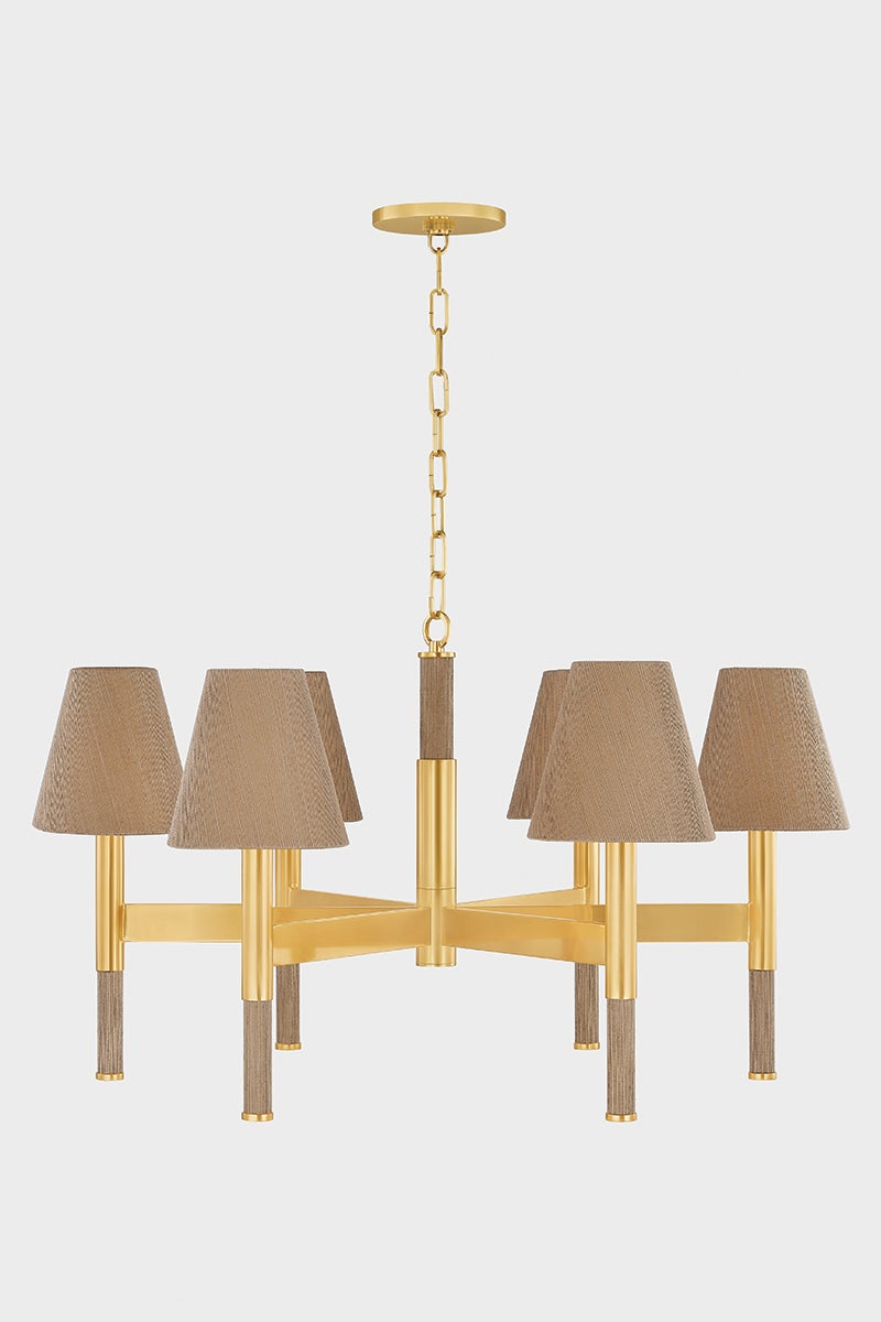 Lindenwood 6-Light Chandelier by Hudson Valley Lighting in Aged Brass with Grasscloth Shades