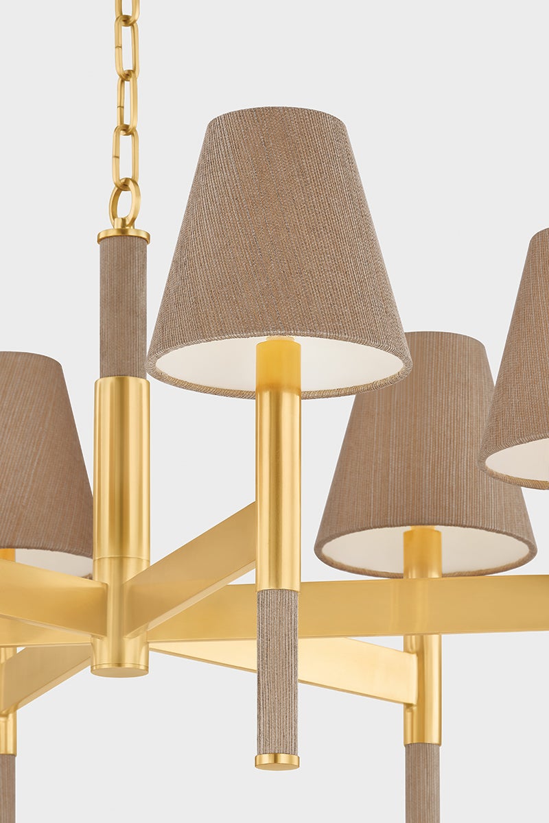 Lindenwood 6-Light Chandelier by Hudson Valley Lighting in Aged Brass with Grasscloth Shades