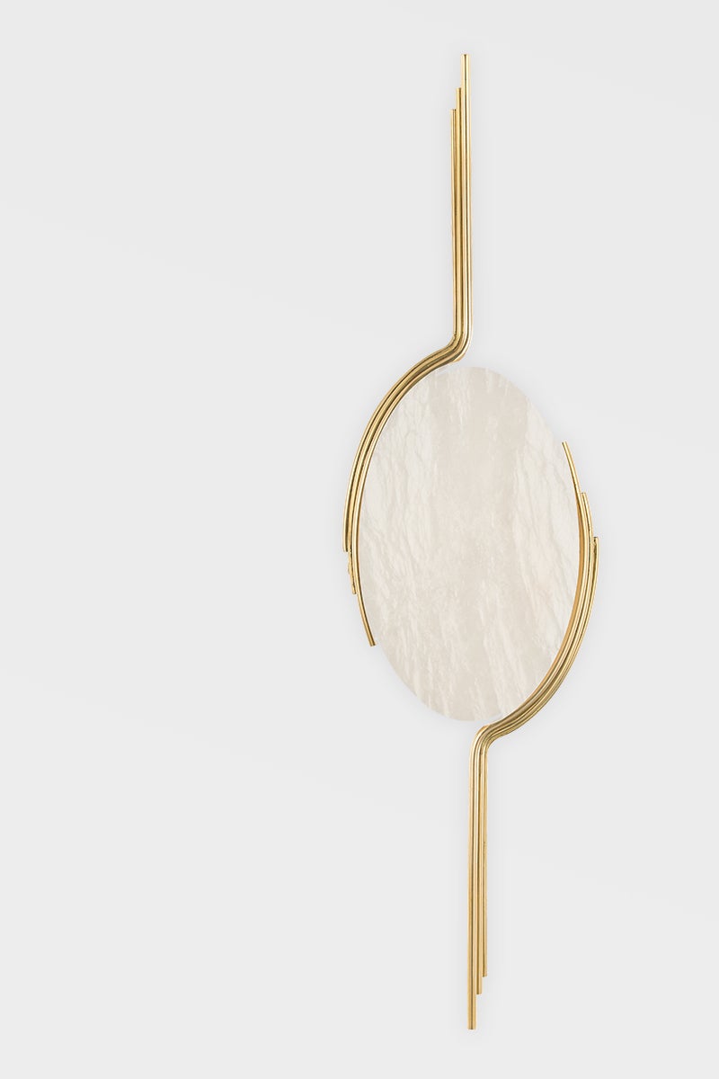 Lapis Sconce 27.5" by Corbett Lighting - Vintage Brass with Spanish Alabaster Shade, Dimmable, 625 Lumens