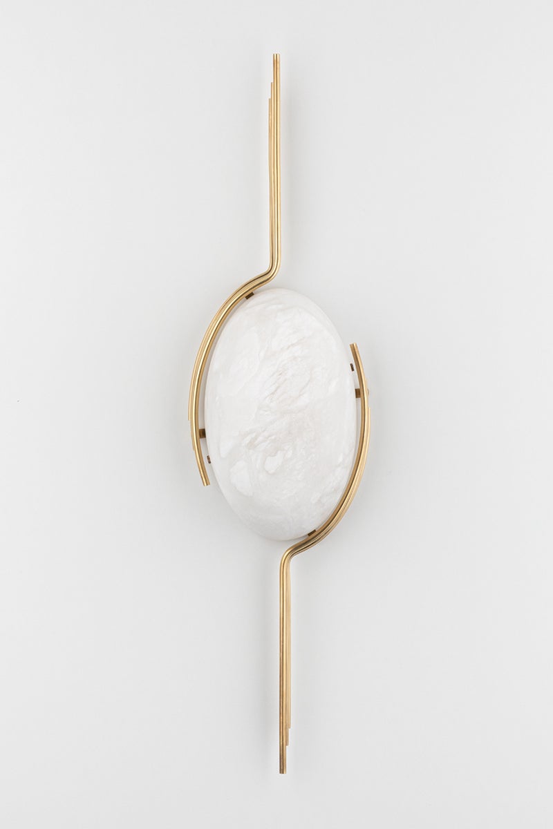 Lapis Sconce 27.5" by Corbett Lighting - Vintage Brass with Spanish Alabaster Shade, Dimmable, 625 Lumens