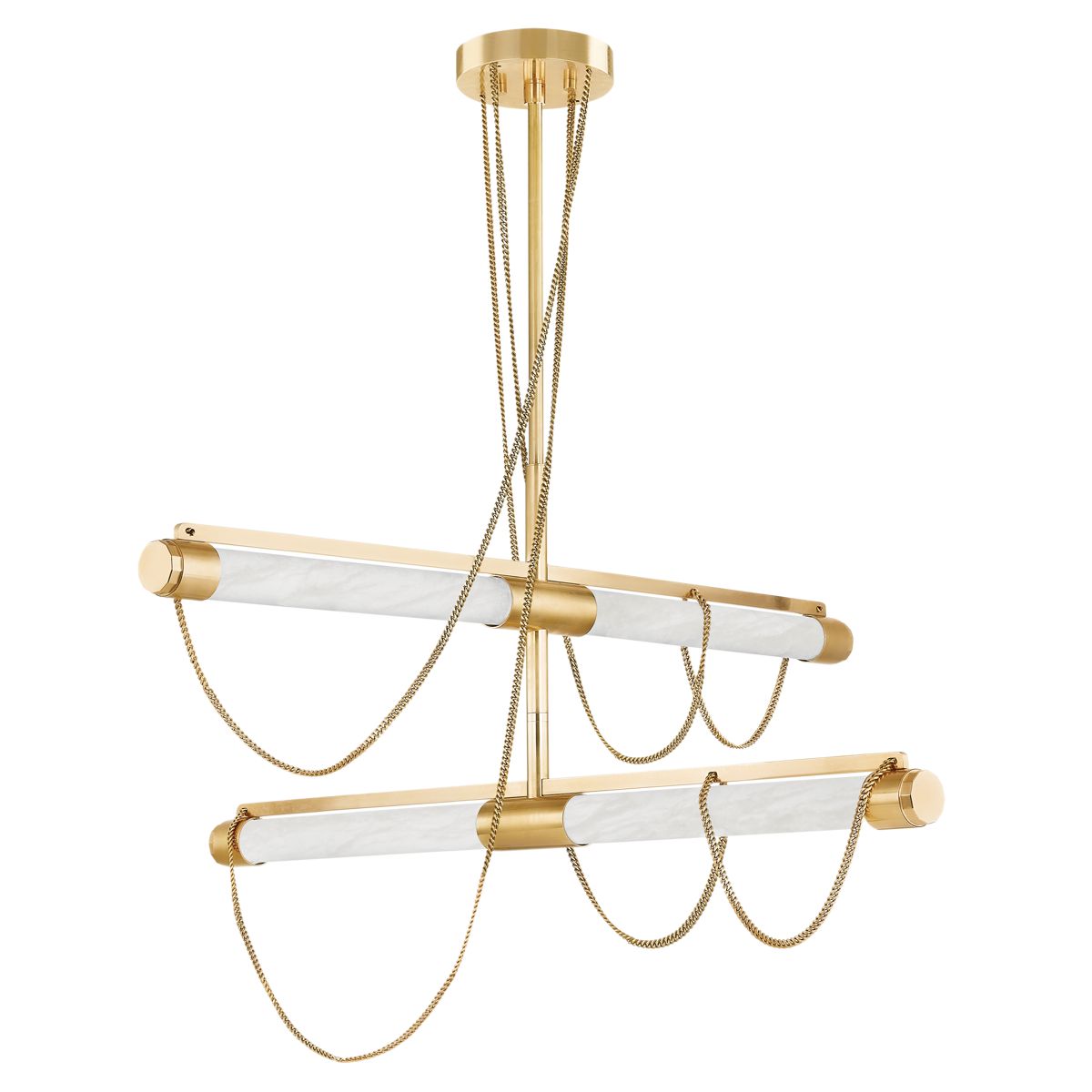 Lariat Chandelier By Corbett Lighting, Vintage Brass, Adjustable Height, 1475 Lumens, Elegant Design