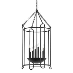 Lassen Large Lantern by Troy Lighting, 48" Height, 24.25" Width, Dimmable, Black Iron & Gold Finish