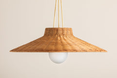 Mitzi Laudine Pendant Light H921701-AGB, Natural Wicker Shade, Aged Brass Finish, Dimmable, Versatile Design