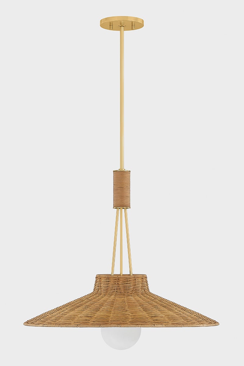 Mitzi Laudine Pendant Light H921701-AGB, Natural Wicker Shade, Aged Brass Finish, Dimmable, Versatile Design