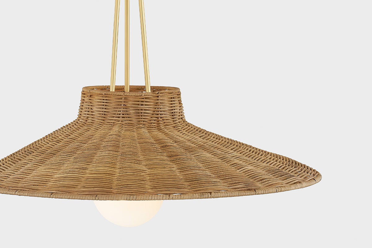 Mitzi Laudine Pendant Light H921701-AGB, Natural Wicker Shade, Aged Brass Finish, Dimmable, Versatile Design