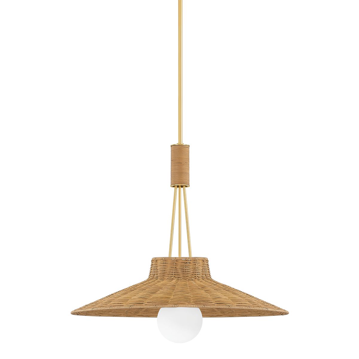 Mitzi Laudine Pendant Light H921701-AGB, Natural Wicker Shade, Aged Brass Finish, Dimmable, Versatile Design