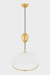 Mitzi Liliana 1-Light Adjustable Pendant Light Aged Brass with White Dome Shade, Dimmable