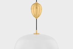 Mitzi Liliana 1-Light Adjustable Pendant Light Aged Brass with White Dome Shade, Dimmable