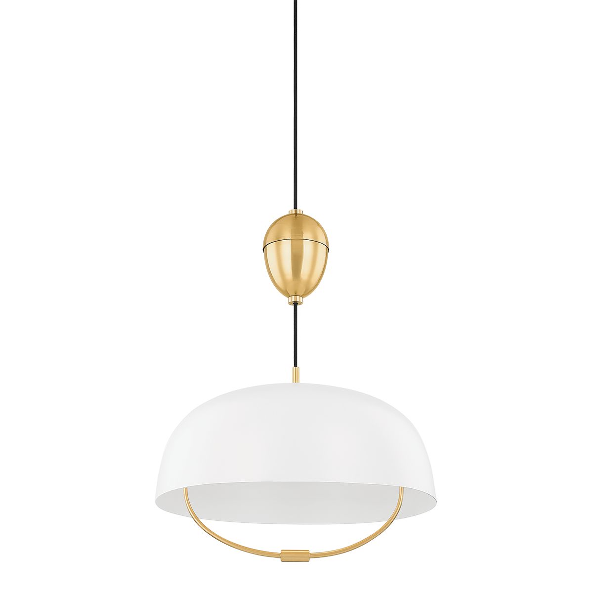 Mitzi Liliana 1-Light Adjustable Pendant Light Aged Brass with White Dome Shade, Dimmable