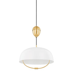 Mitzi Liliana 1-Light Adjustable Pendant Light Aged Brass with White Dome Shade, Dimmable