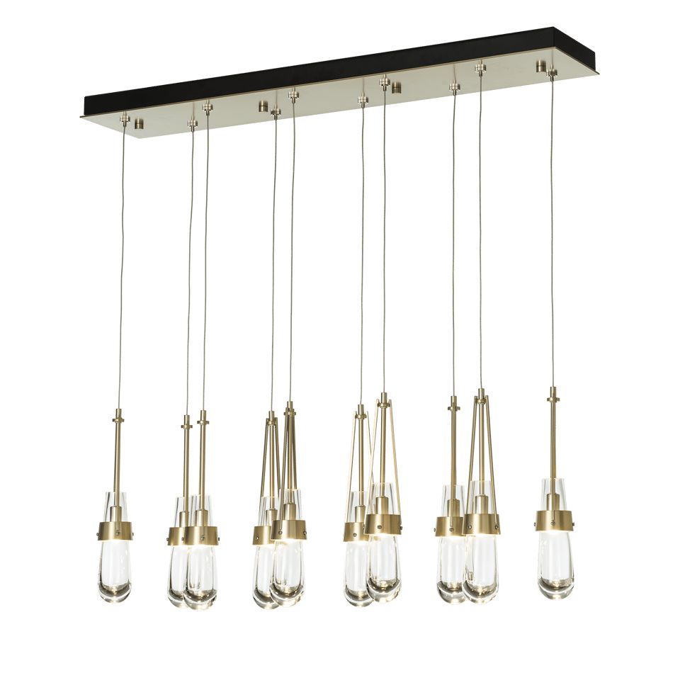 Link 10-Light Clear Glass Pendant by Hubbardton Forge with Customizable Staggered Design and Dimmable Brightness