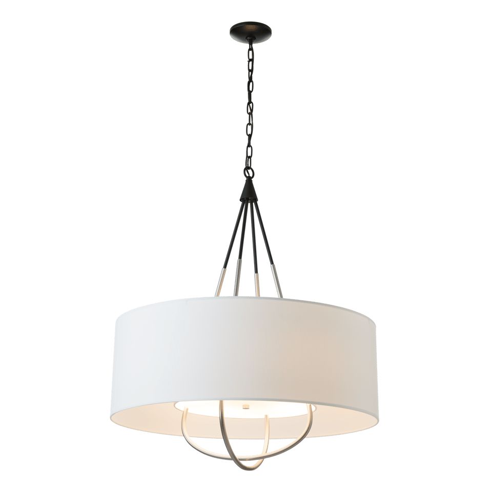 Hubbardton Forge 4-Light Loop Pendant Light with Dimmable Linen Shade and Versatile Finish Options