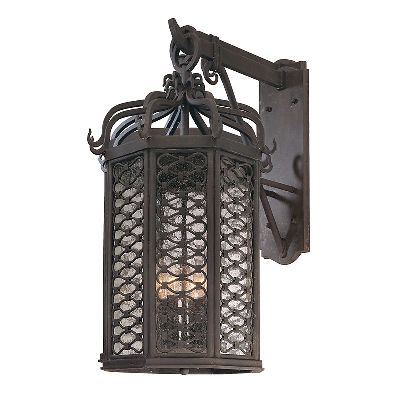 Los Olivos Large Outdoor Wall Sconce By Troy Lighting - Hand-Forged Iron, Weather-Resistant, Clear Seeded Glass