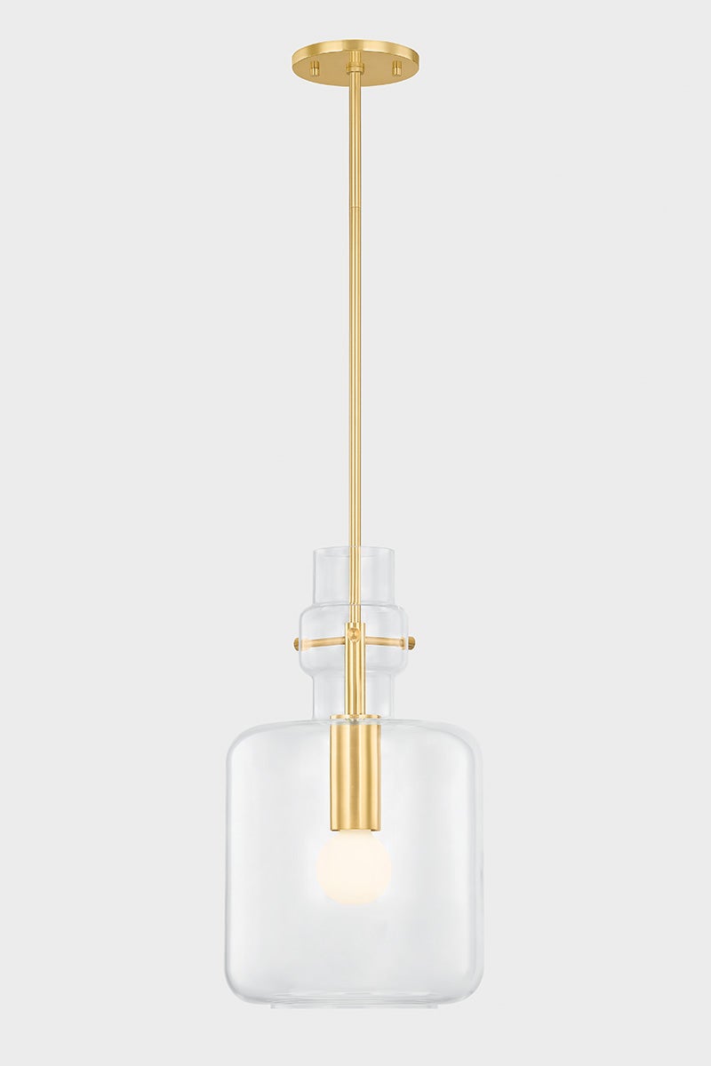 Lumi Small Pendant Light by Mitzi H902701S-AGB with Adjustable Height and Aged Brass Finish