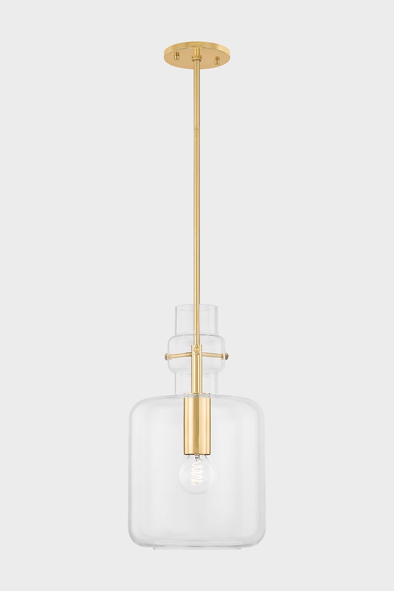 Lumi Small Pendant Light by Mitzi H902701S-AGB with Adjustable Height and Aged Brass Finish