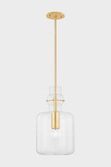 Lumi Small Pendant Light by Mitzi H902701S-AGB with Adjustable Height and Aged Brass Finish