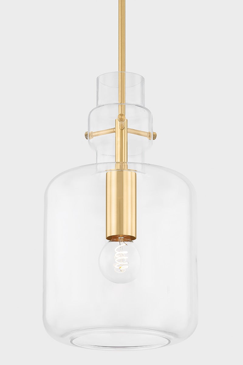 Lumi Small Pendant Light by Mitzi H902701S-AGB with Adjustable Height and Aged Brass Finish