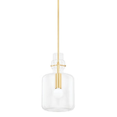 Lumi Small Pendant Light by Mitzi H902701S-AGB with Adjustable Height and Aged Brass Finish