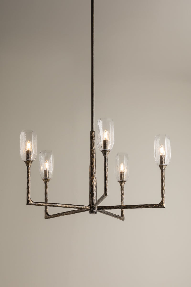 Lyle 6-Light Chandelier by Troy Lighting with Clear Cast Glass Shade and Adjustable Height