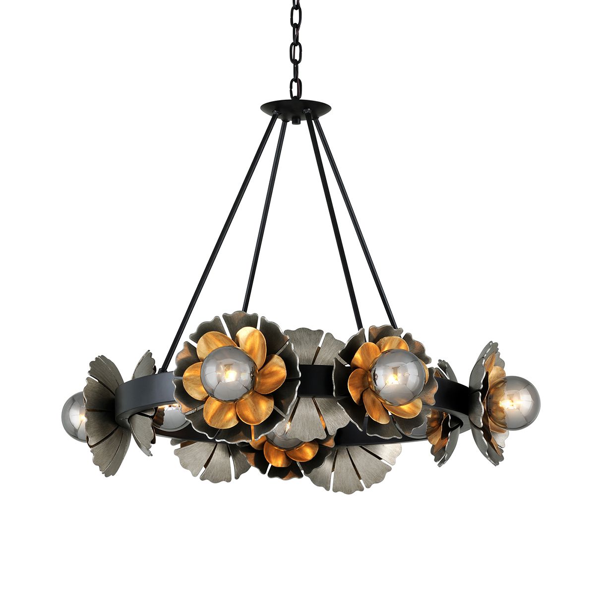 Corbett Lighting Magic Garden Chandelier, 10 Lights, Dimmable, Iron Frame, Black Graphite Finish, 27" High