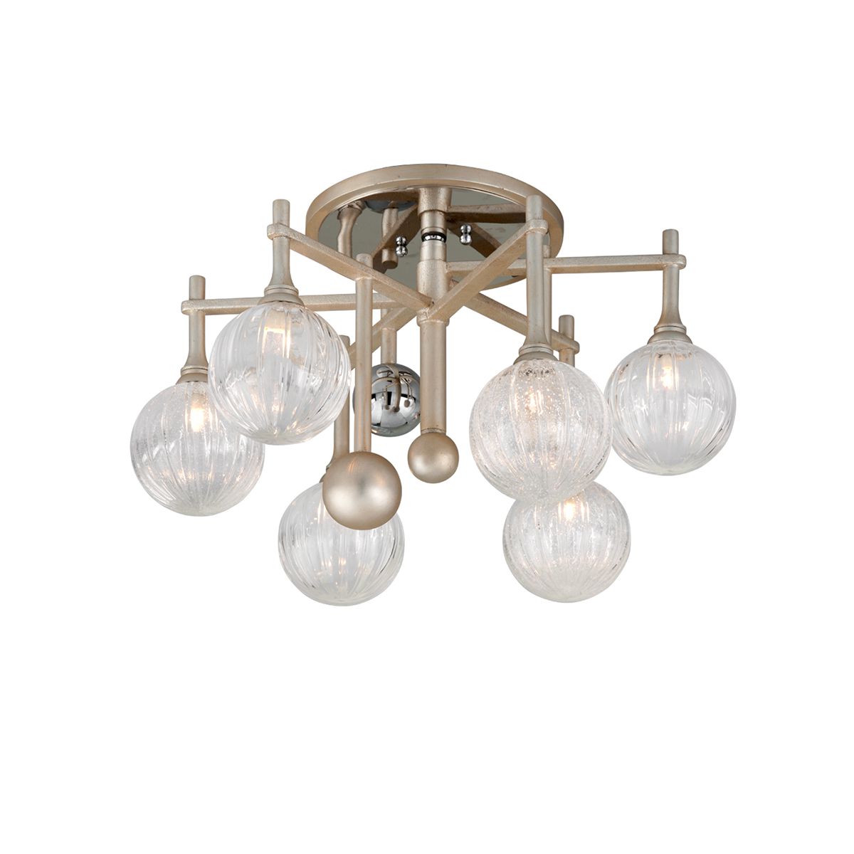 Majorette Semi-Flush Ceiling Light by Corbett Lighting, Dimmable, 6 G9 Bulbs, Silver Leaf & Chrome