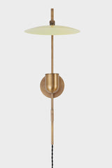 Manti Plug-In Sconce by Troy Lighting, Dimmable, Patina Brass Finish, Soft Sand Glass Shade