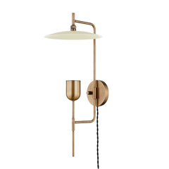 Manti Plug-In Sconce by Troy Lighting, Dimmable, Patina Brass Finish, Soft Sand Glass Shade