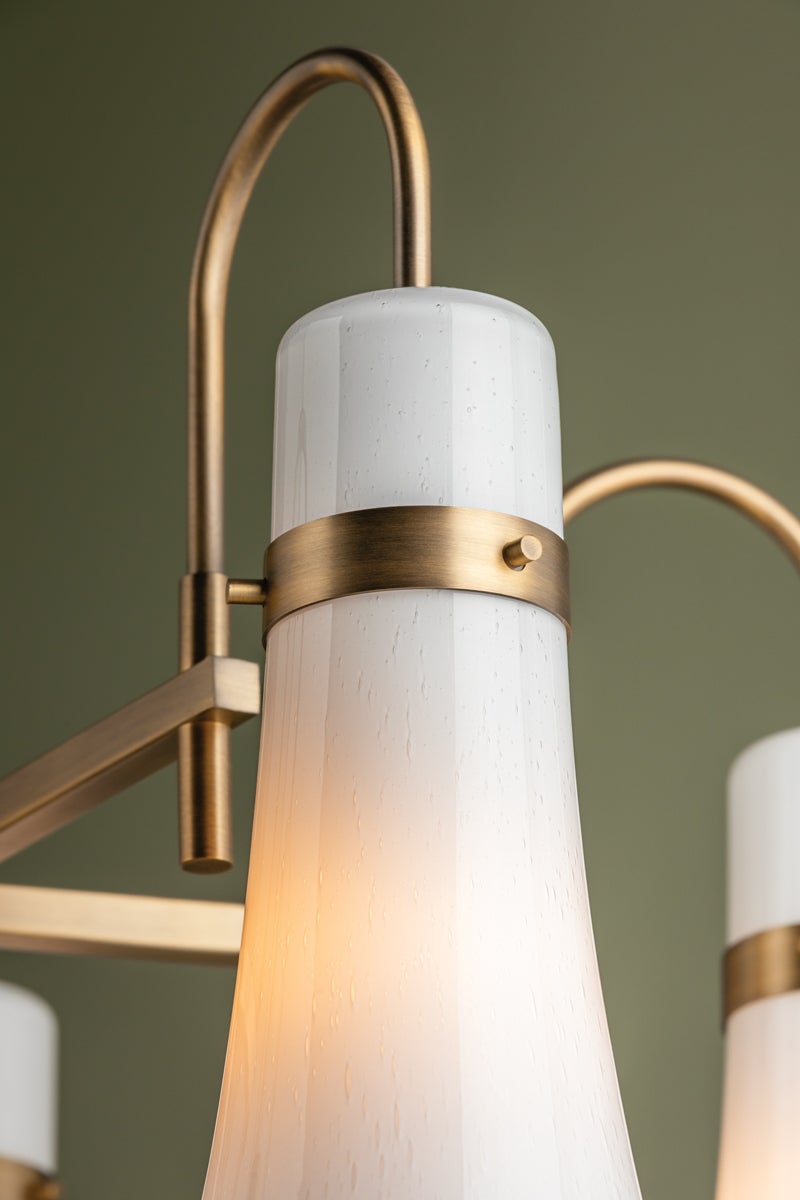 Maple 5-Light Chandelier by Troy Lighting, Patina Brass Finish, Dimmable with Opal Seeded Glass Shades