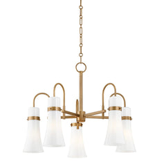 Maple 5-Light Chandelier by Troy Lighting, Patina Brass Finish, Dimmable with Opal Seeded Glass Shades