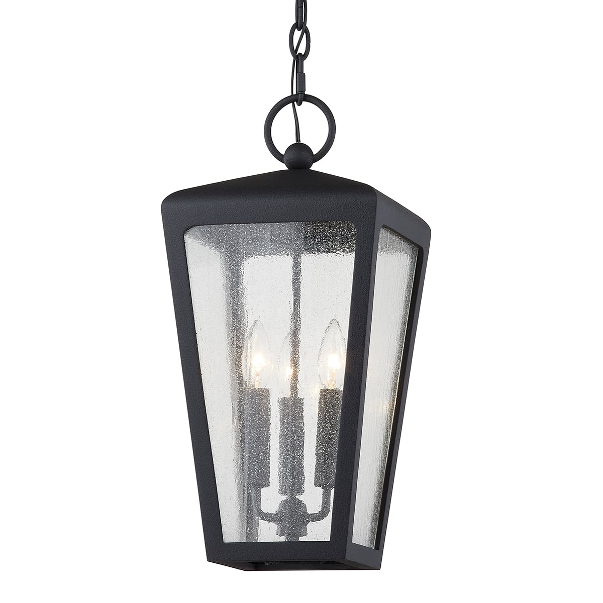 Mariden Outdoor Hanging Light by Troy Lighting, Dimmable 3-Light Fixture with Clear Seeded Glass Shade