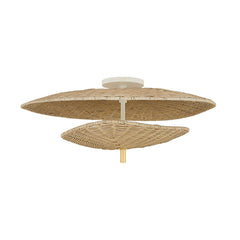 Mitzi Marigold 3-Bulb Dimmable Flush Mount Light with Woven Shade in Aged Brass, 22.5" Wide