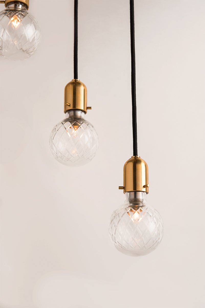 Marlow Pendant Light by Hudson Valley Lighting, 5 Bulbs, Aged Brass Finish, Adjustable Height, UL Damp Rated