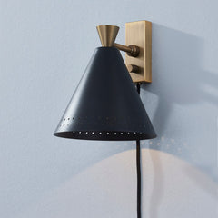 Marvin Plug-In Sconce by Troy Lighting, 60W Dimmable Wall Light in Patina Brass & Soft Black/Sand