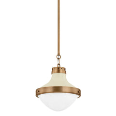 Maxton Small Pendant Light by Troy Lighting, Patina Brass & Soft Sand, Dimmable, UL Damp Rated, E26 Base