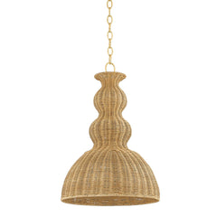 Mitzi Mayla 9" Small Pendant Light - Coastal-Inspired Rattan Shade, Dimmable, Aged Brass Finish